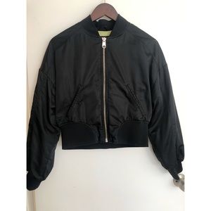 Zara Black Cropped Bomber Jacket